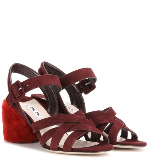 miu miu suede sandals with shearling-covered heel|miumiu shoes usa.